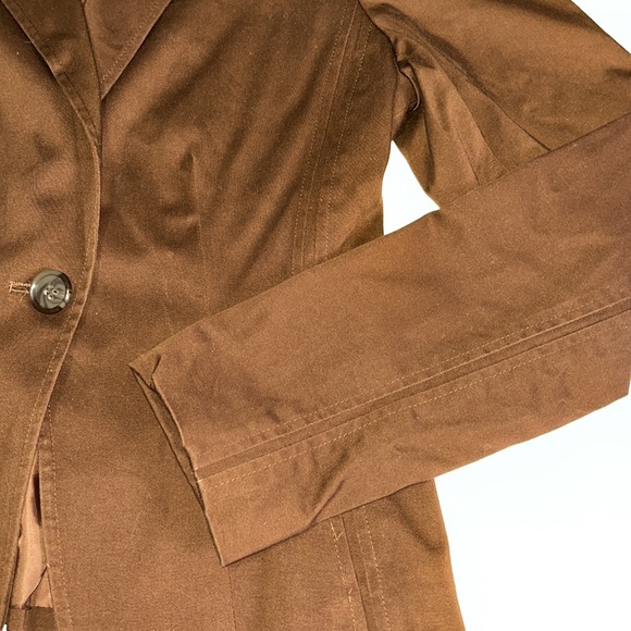 Anne Klein Stretch Brown High Hip Single Breasted One Button Blazer Peak Lapel S - Picture 5 of 9